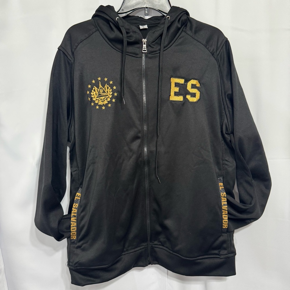 El Salvador Heritage Full Zip Hoodie Jacket Black Gold Large ES National Shield